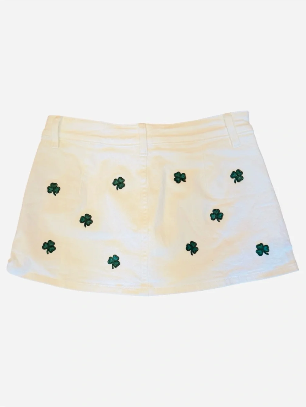 NWOT White Denim Skort Skirt Shamrocks Irish Low Rise S Lucky